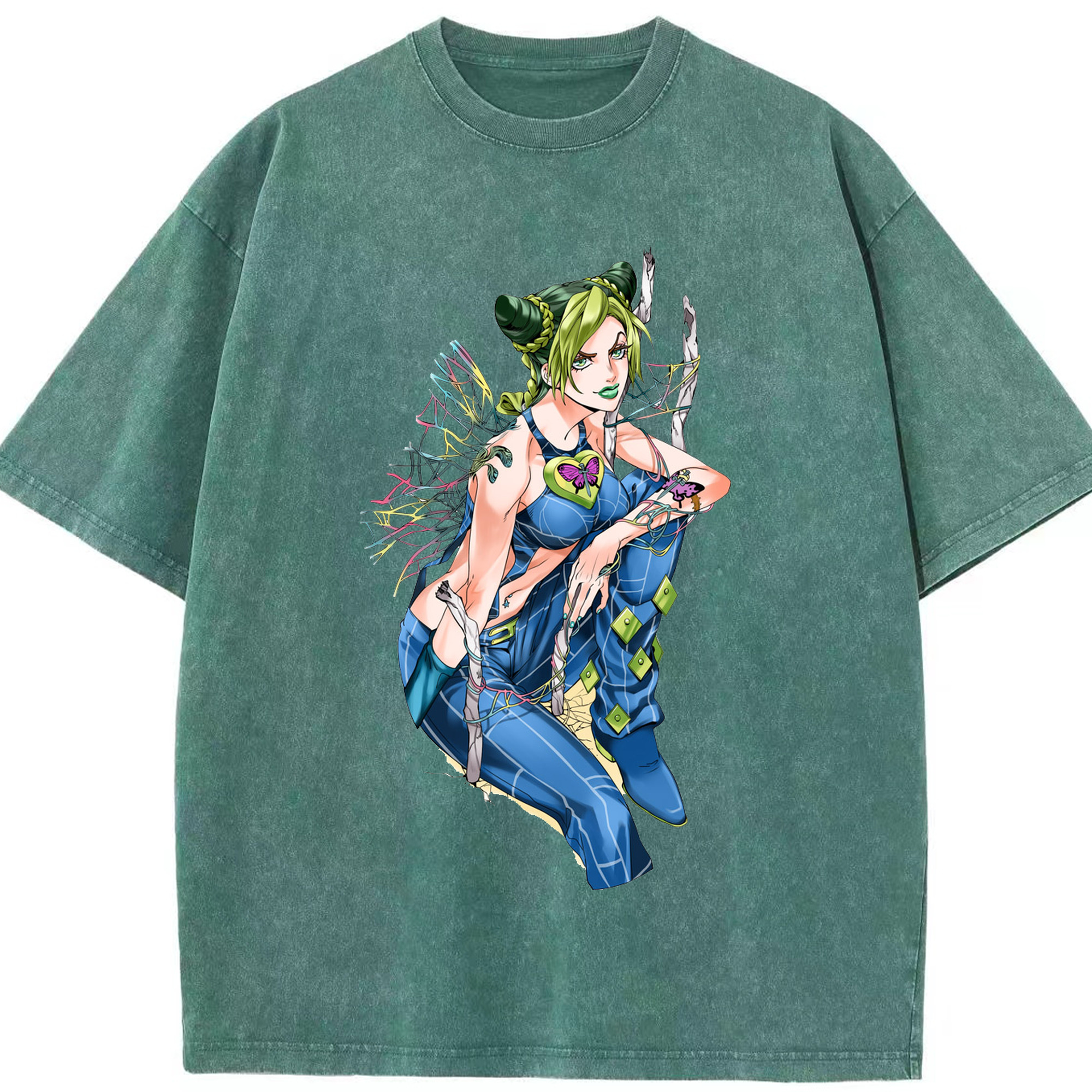 （画像用） "ジョジョの奇妙な冒険 くうじょう ジョリーン JoJo's Bizarre Adventure Jolyne Cujoh " 綿100% ヴィンテージ風 半袖Tシャツ（フロントプリント）